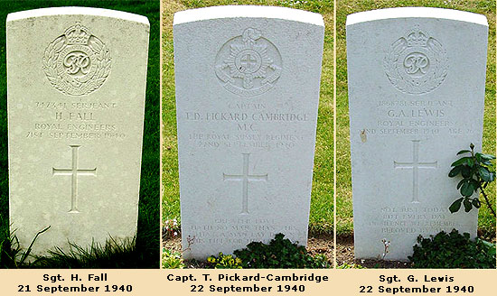 Graves of Sgt. Fall, Capt. Pickard-Cambridge and Sgt. Lewis, September 1940